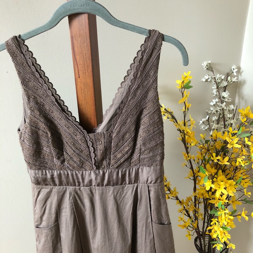Anthropologie Taupe Lace Dress (2)